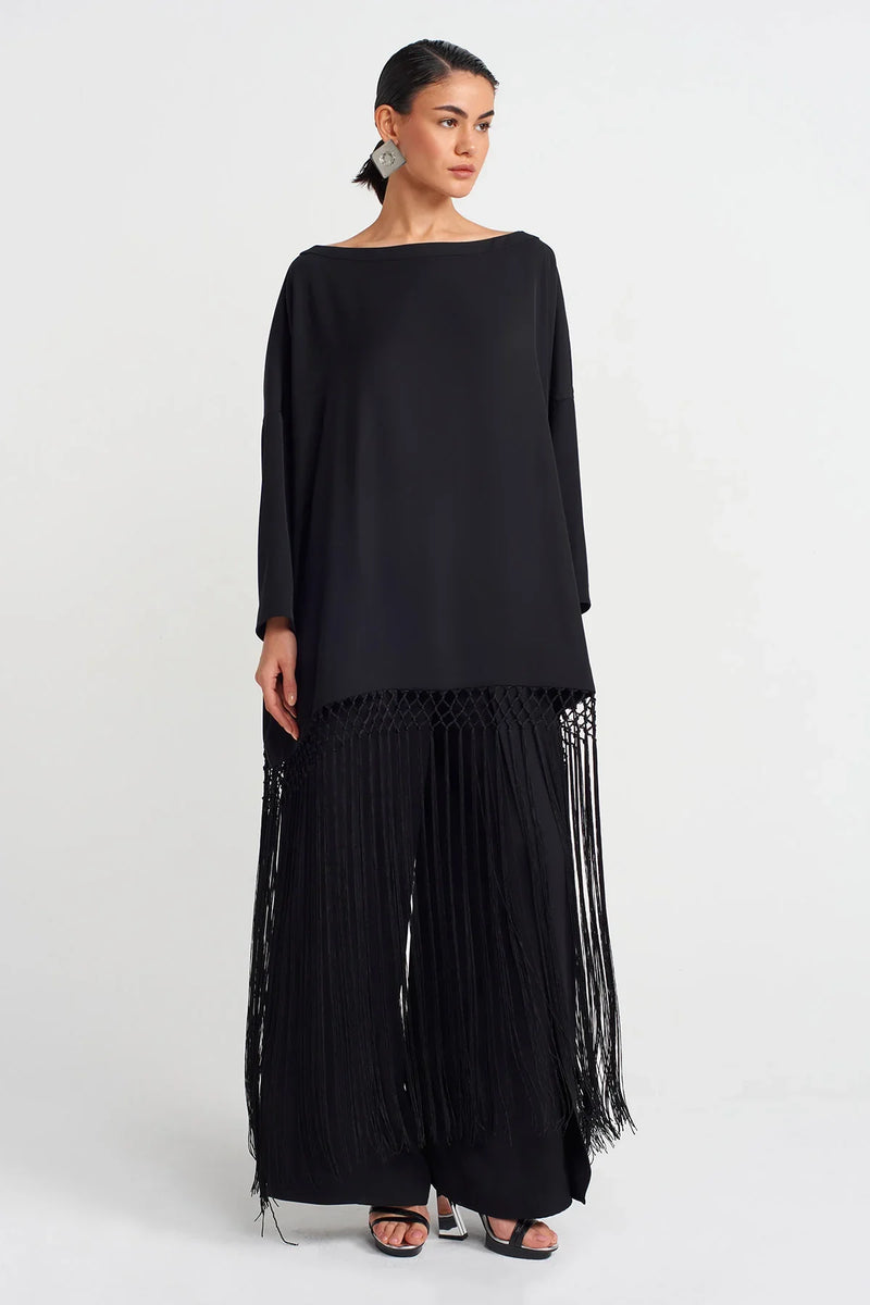 Nu Macrame Tassel Oversize Blouse Black