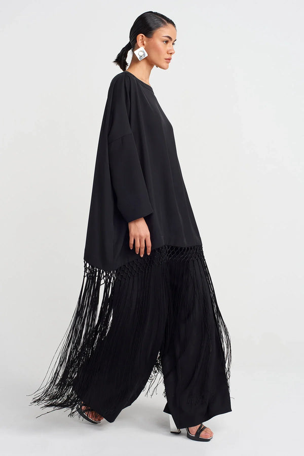 Nu Macrame Tassel Oversize Blouse Black