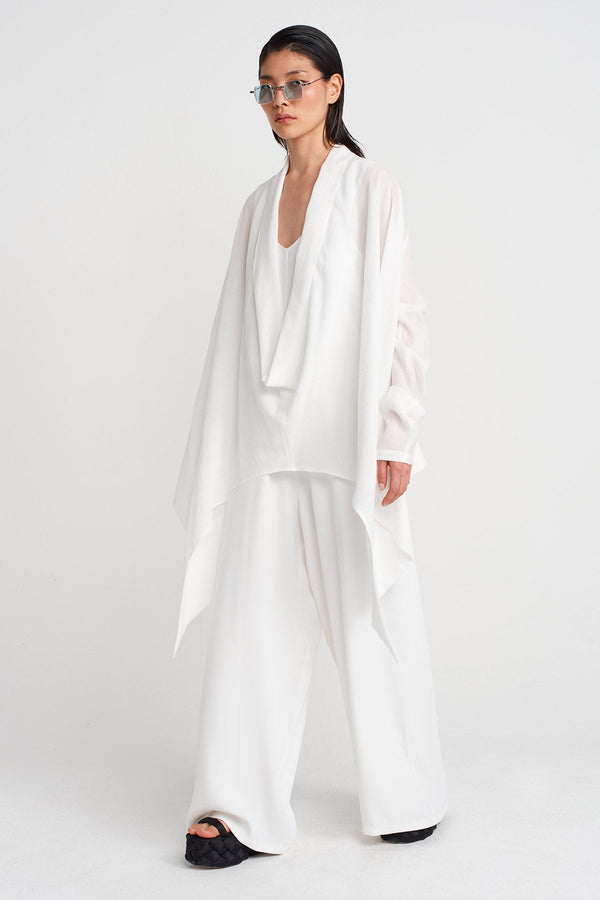 Nu Crinkle Blouse With Shawl Collar Off White