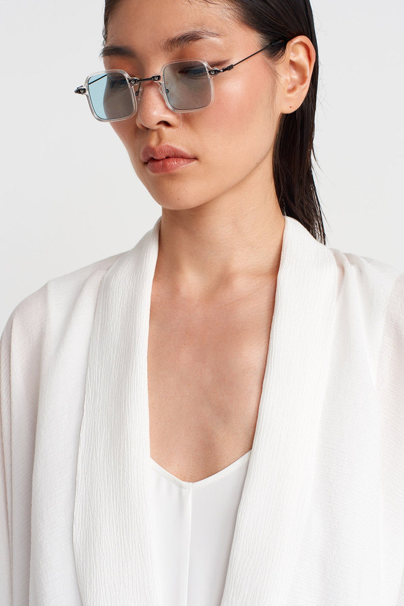 Nu Crinkle Blouse With Shawl Collar Off White