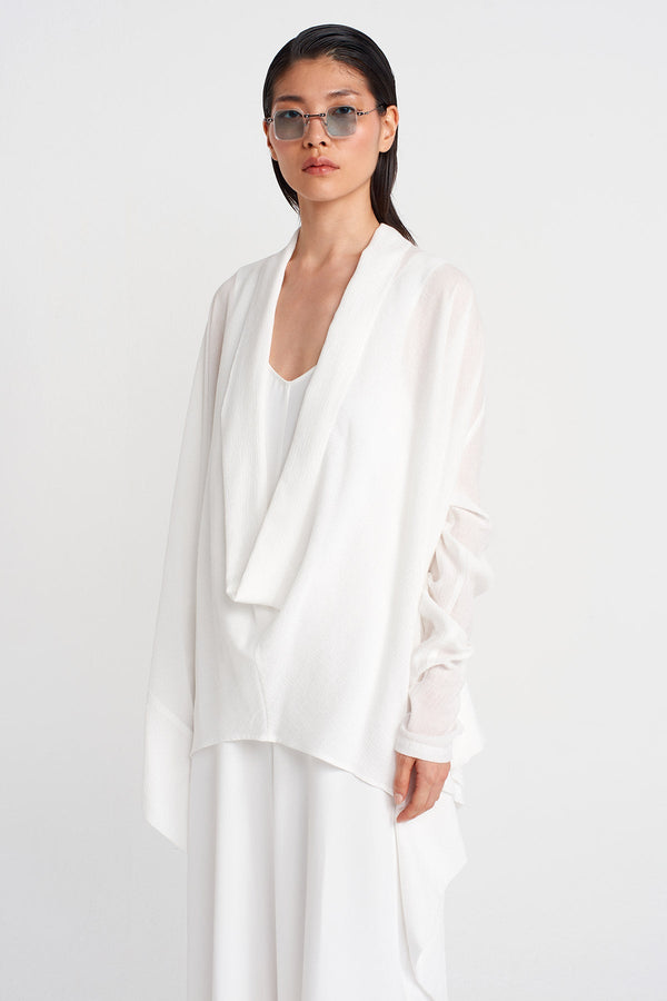 Nu Crinkle Blouse With Shawl Collar Off White