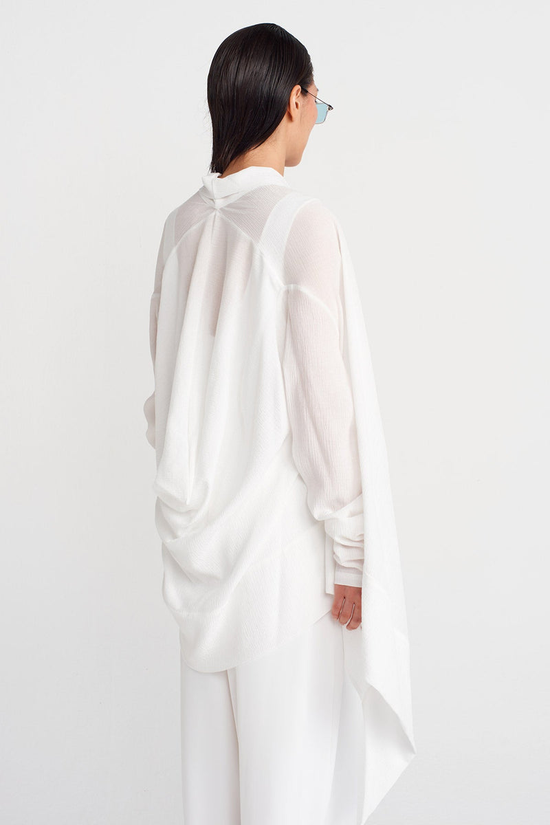 Nu Crinkle Blouse With Shawl Collar Off White