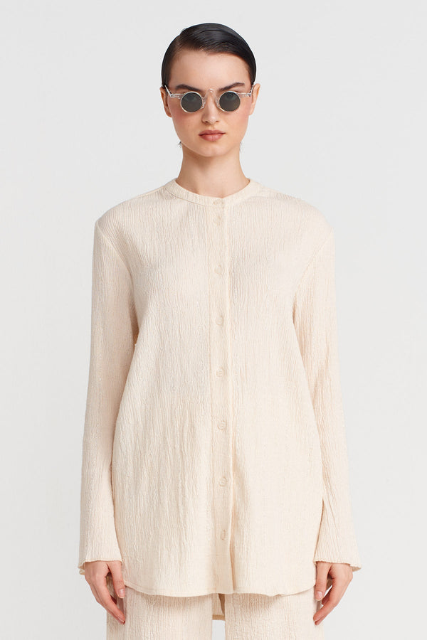 Nu Silver Glitter Crinkle Shirt Natural
