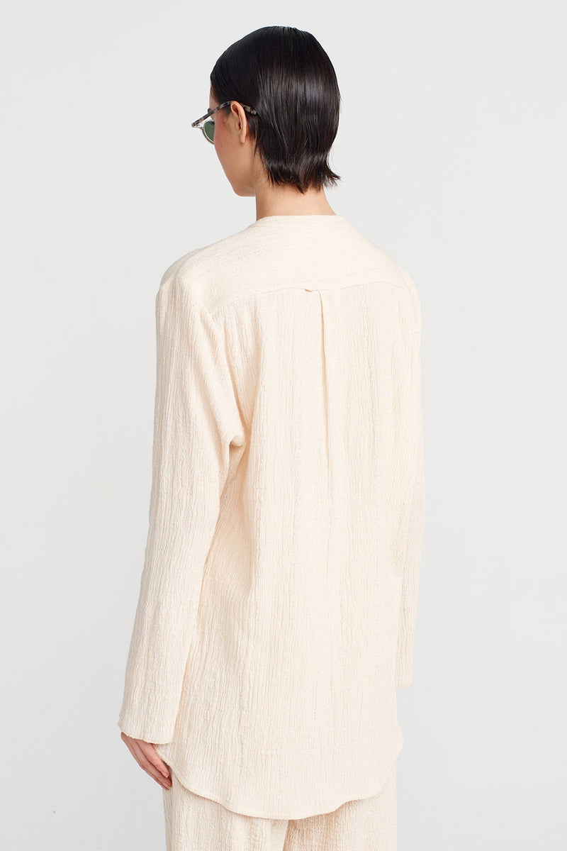 Nu Silver Glitter Crinkle Shirt Natural