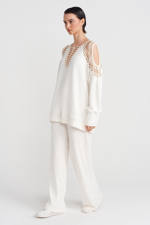 Nu Macrame Detail Sleeved Sweatshirt Off White