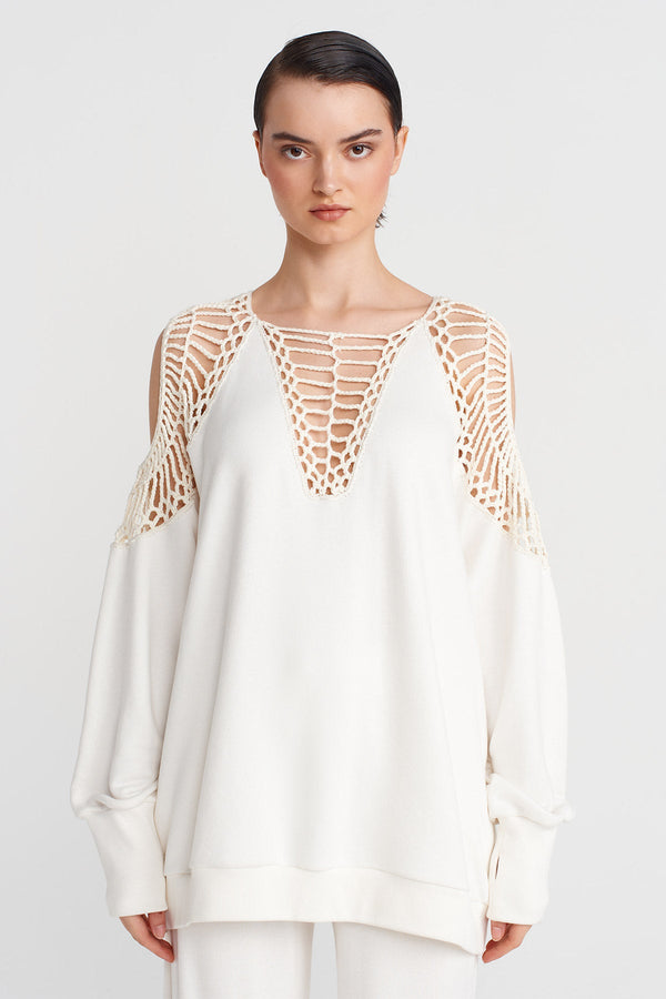 Nu Macrame Detail Sleeved Sweatshirt Off White