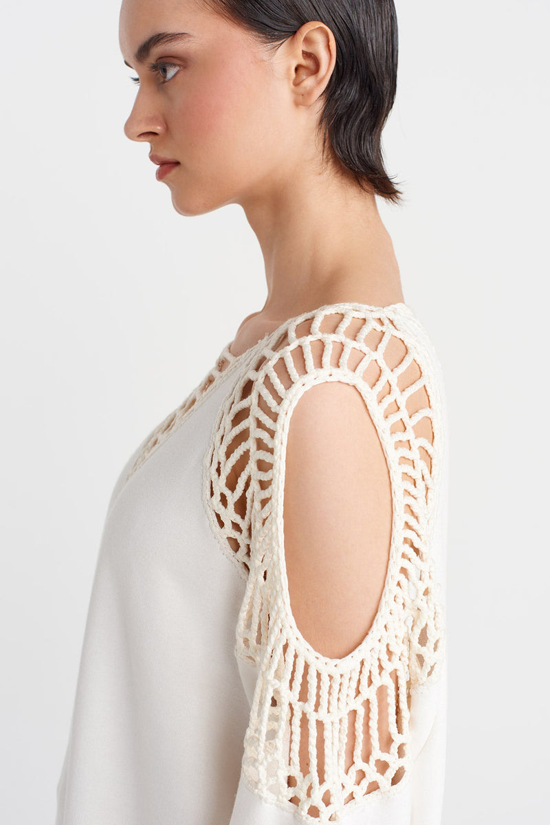 Nu Macrame Detail Sleeved Sweatshirt Off White