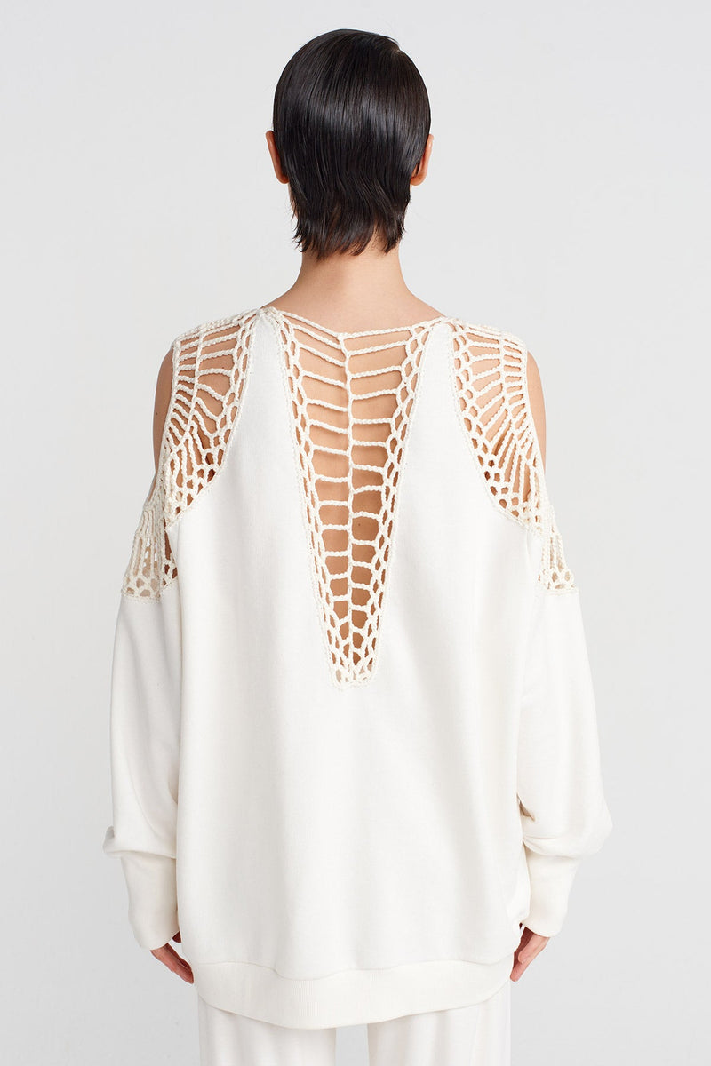 Nu Macrame Detail Sleeved Sweatshirt Off White