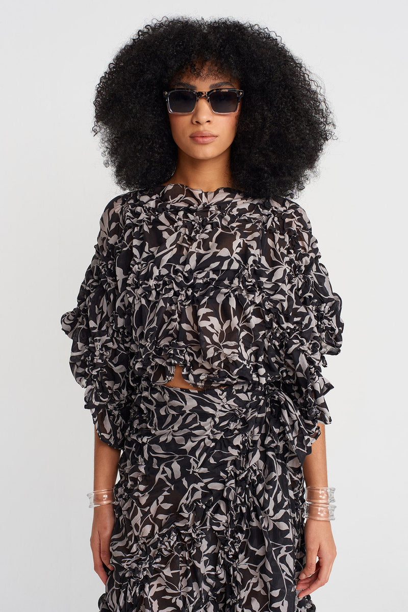 Nu Floral Voile Blouse Black