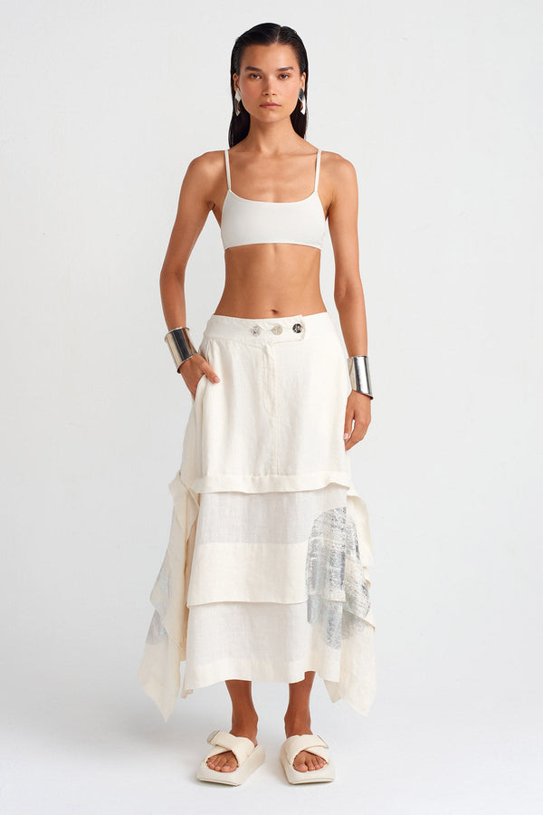 Nu Silver Printed Linen Skirt Ecru