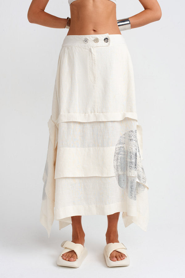 Nu Silver Printed Linen Skirt Ecru