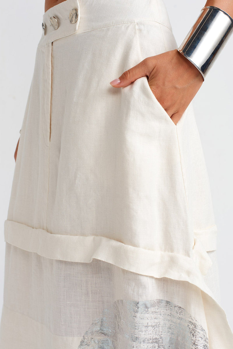 Nu Silver Printed Linen Skirt Ecru