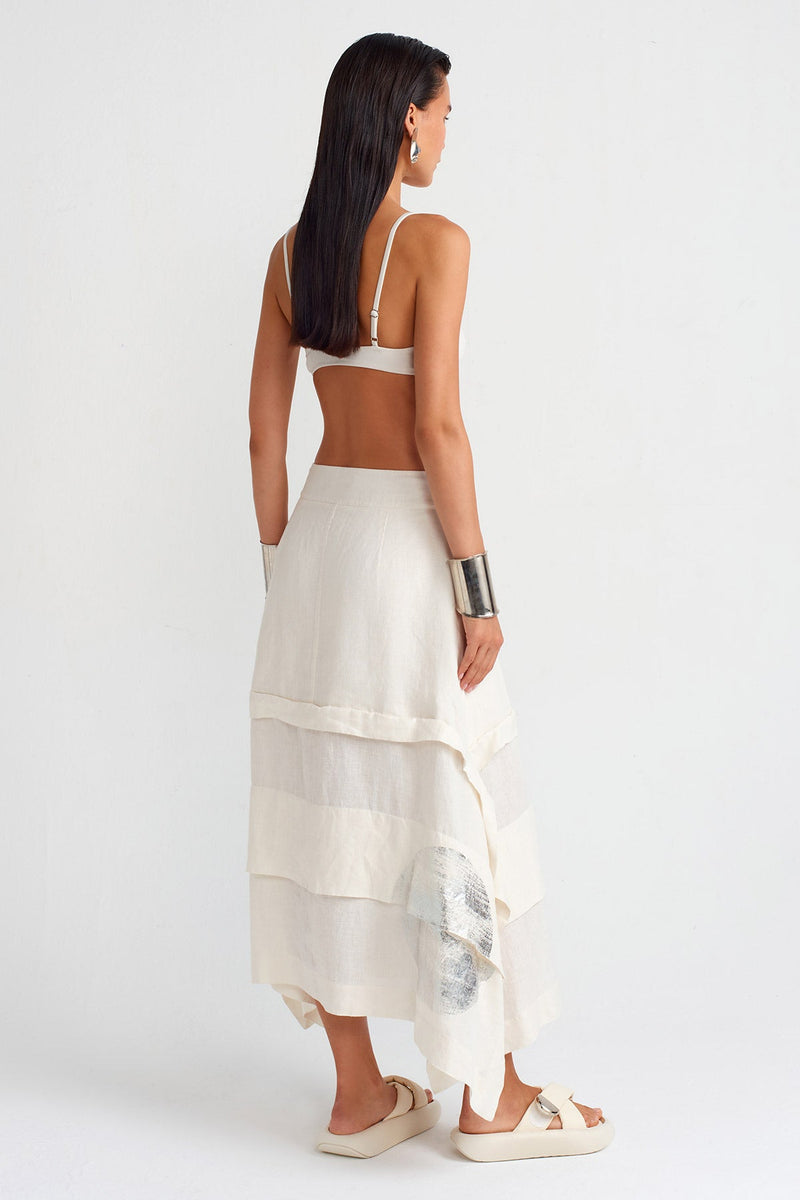 Nu Silver Printed Linen Skirt Ecru