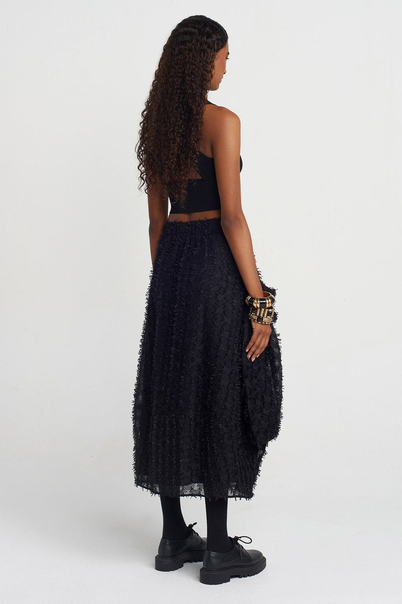 Nu Fringed Jacquard Sheer Skirt Black