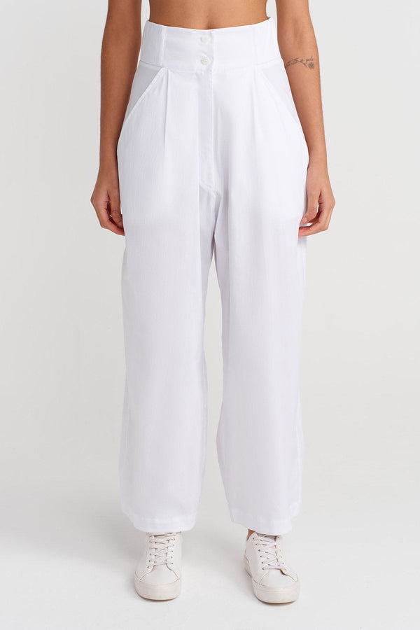 Nu High-Waisted Poplin Trousers Off White