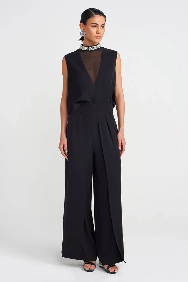 Nu Front Slit Wide Leg Trousers Black