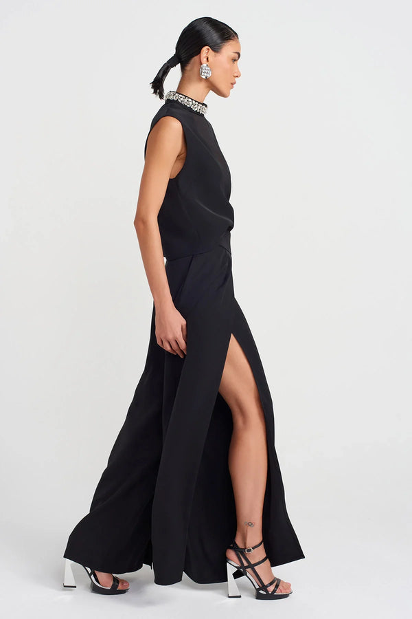 Nu Front Slit Wide Leg Trousers Black