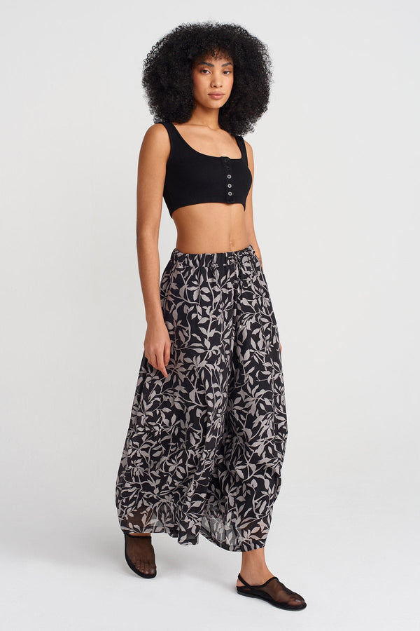 Nu Floral Voile Wide-Leg Trousers Black
