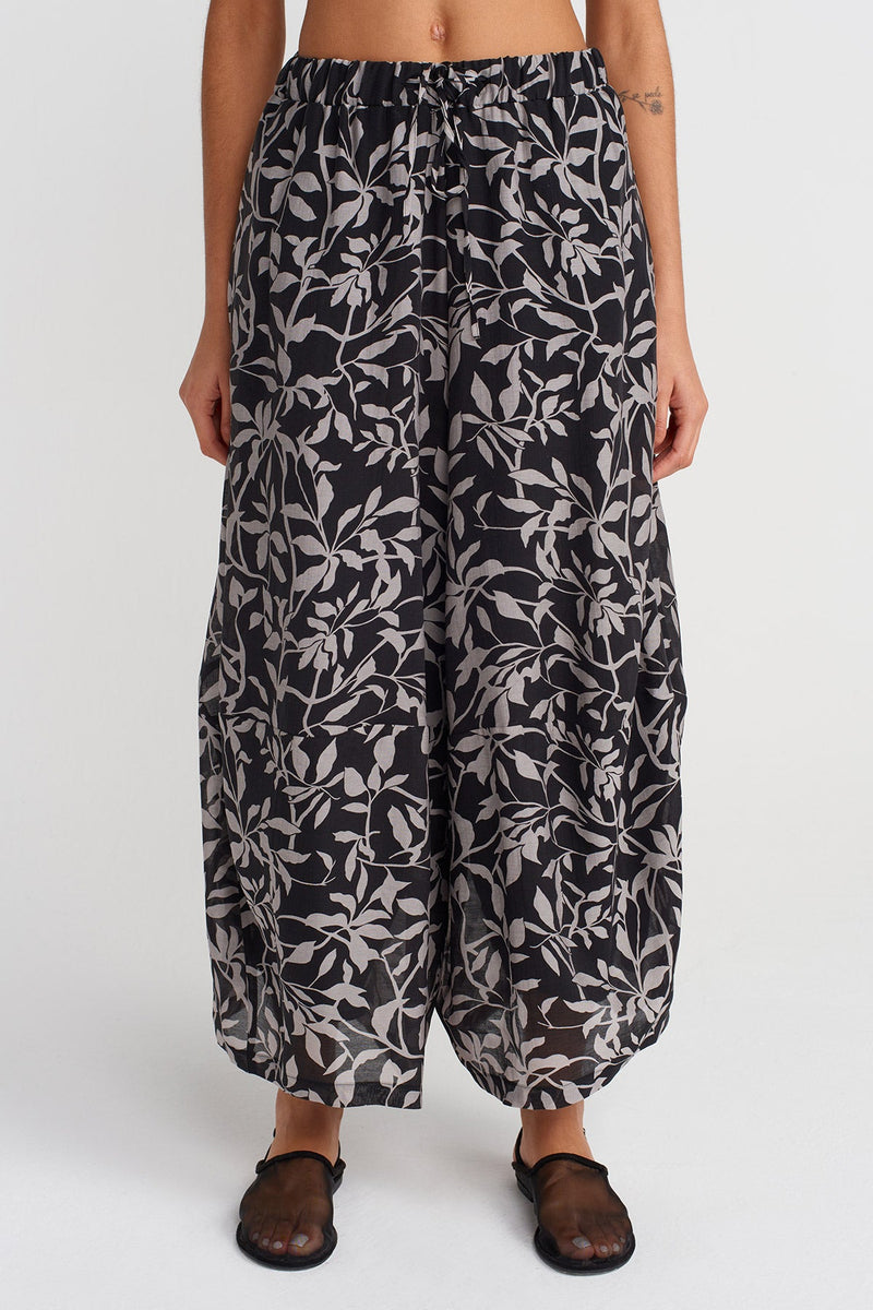 Nu Floral Voile Wide-Leg Trousers Black