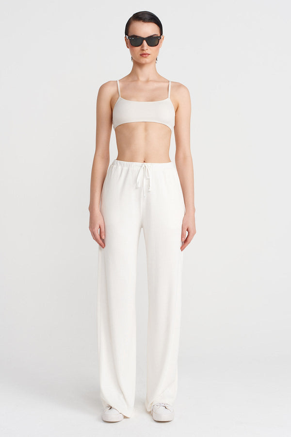 Nu Bamboo Wide-Leg Pants Ecru
