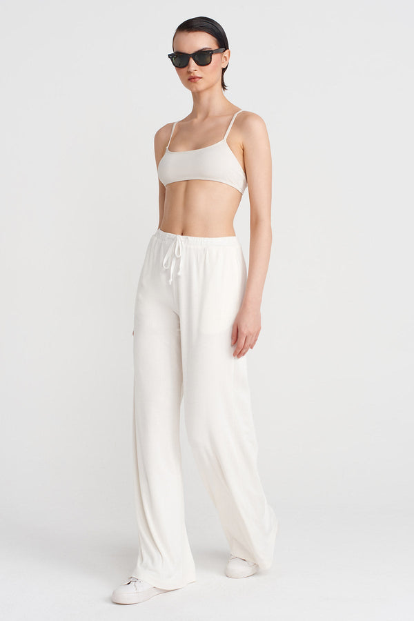 Nu Bamboo Wide-Leg Pants Ecru