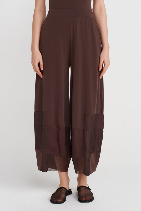 Nu Jersey Pants With Organza And Taffeta Striped Details Chocolate Brown