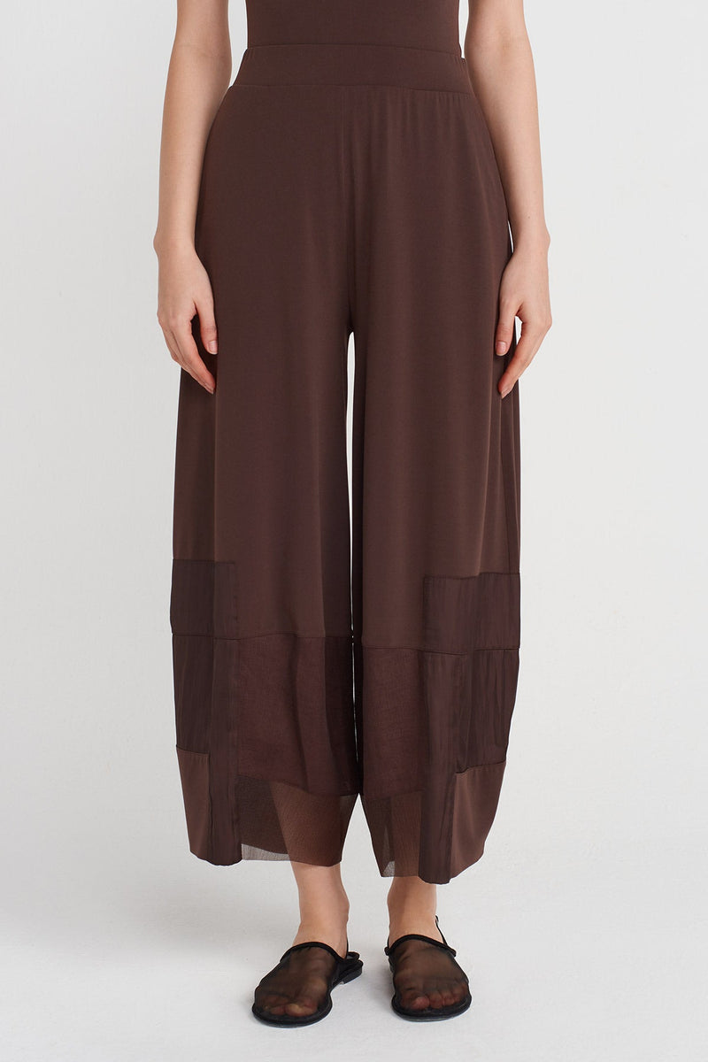 Nu Jersey Pants With Organza And Taffeta Striped Details Chocolate Brown