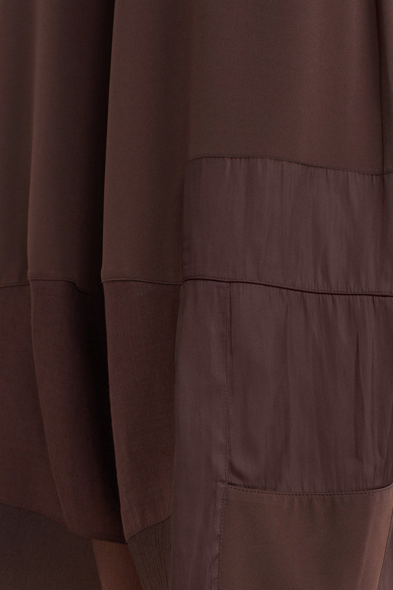 Nu Jersey Pants With Organza And Taffeta Striped Details Chocolate Brown