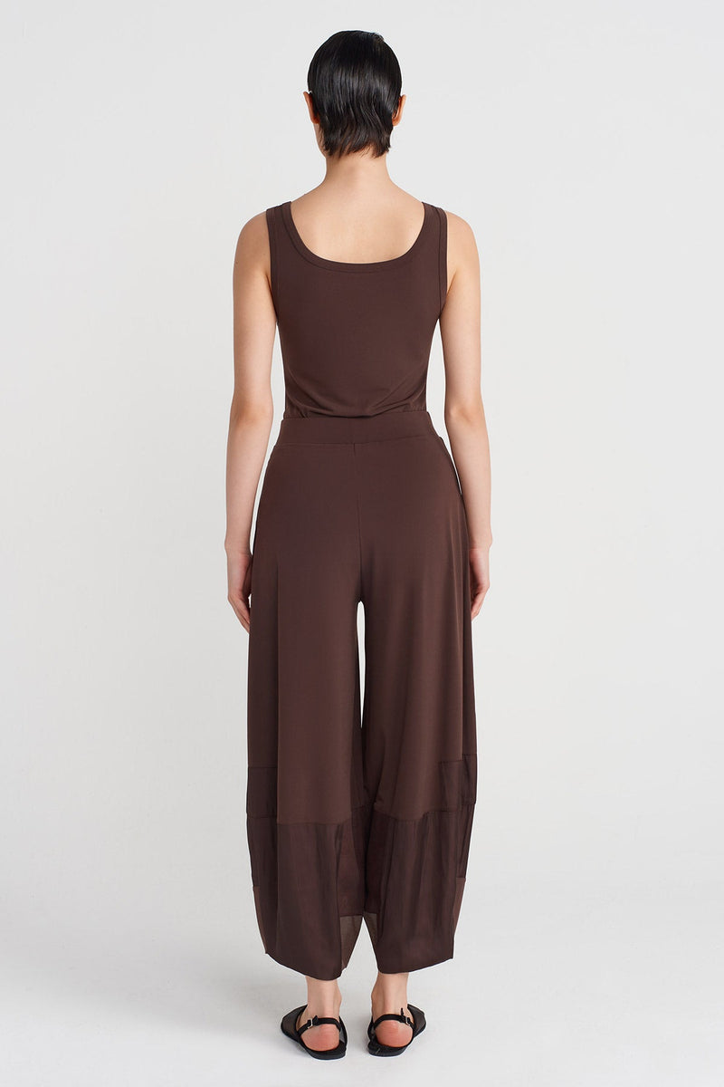 Nu Jersey Pants With Organza And Taffeta Striped Details Chocolate Brown
