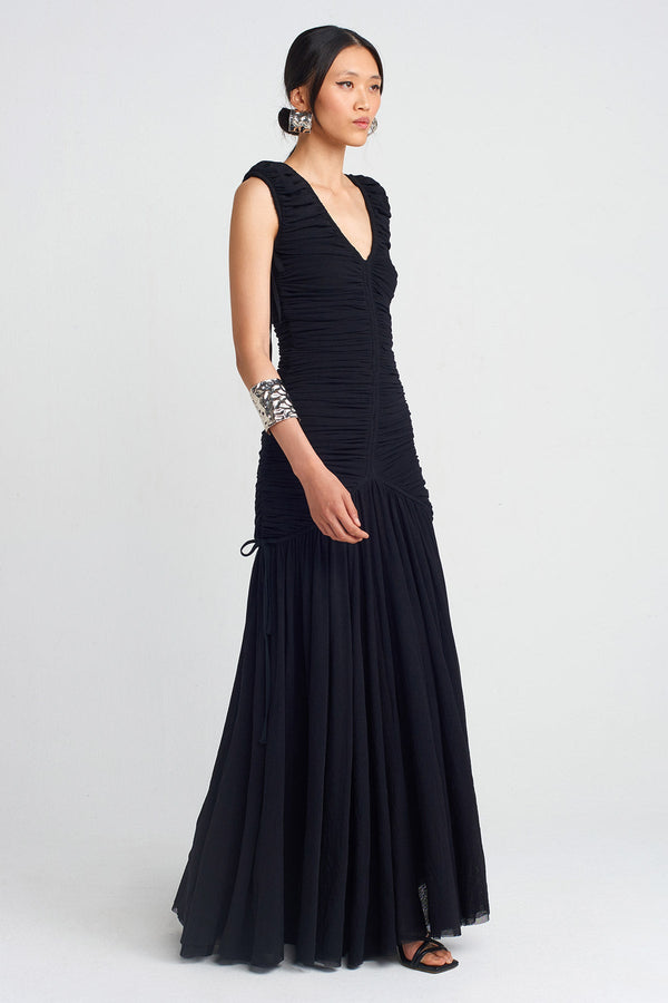 Nu Ruched Detail Long Dress Black