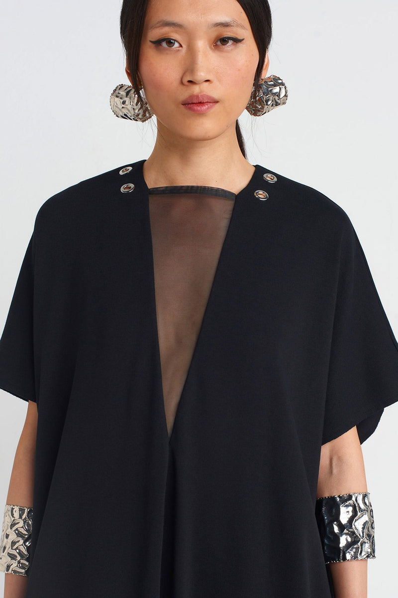 Nu Tulle Detail Neckline Bird-Eye Dress Black