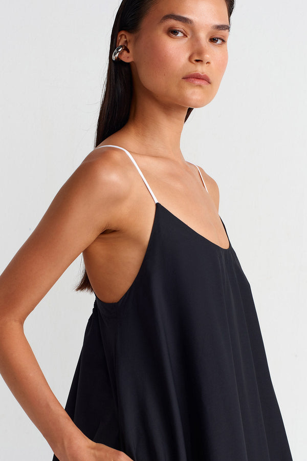 Nu Double-Fabric Strap Dress Black