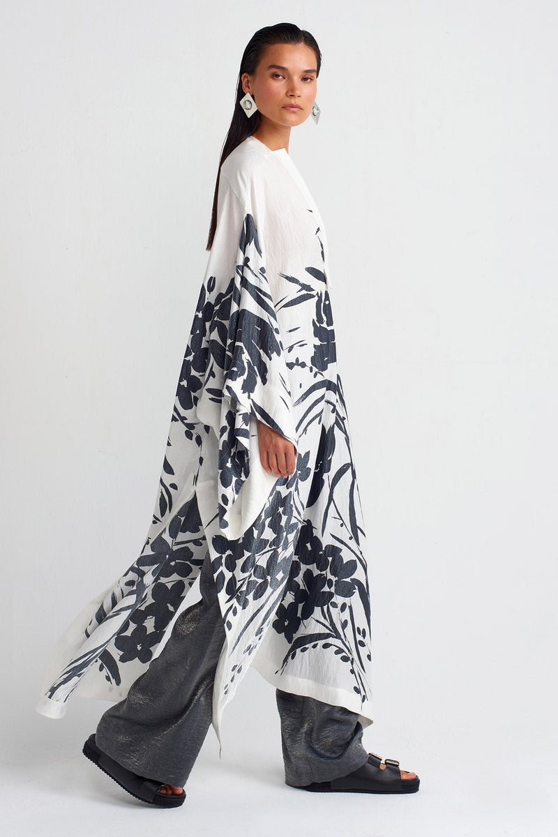 Nu Printed Kaftan Dress Grey+White