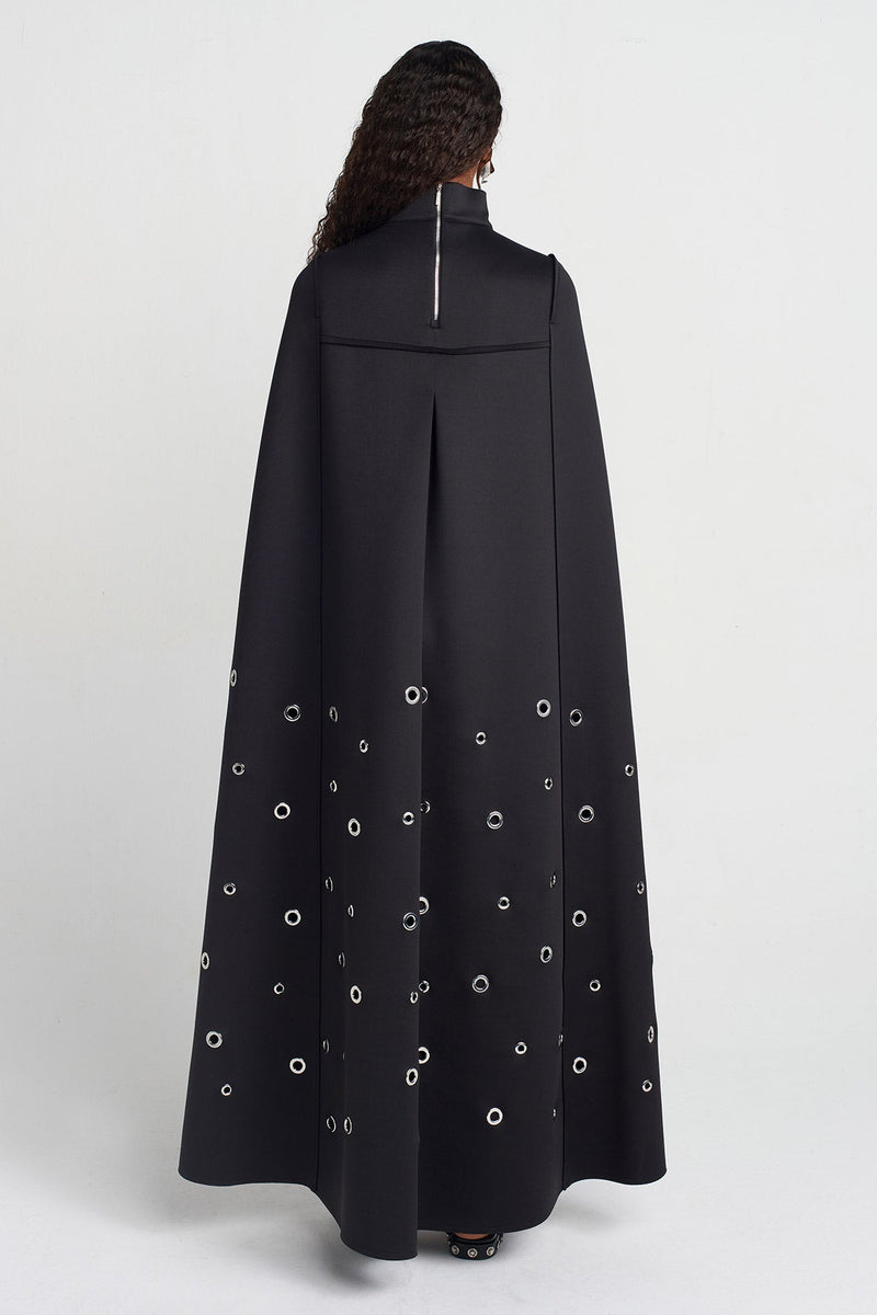 Nu Eyelet Detail Cape Dress Black