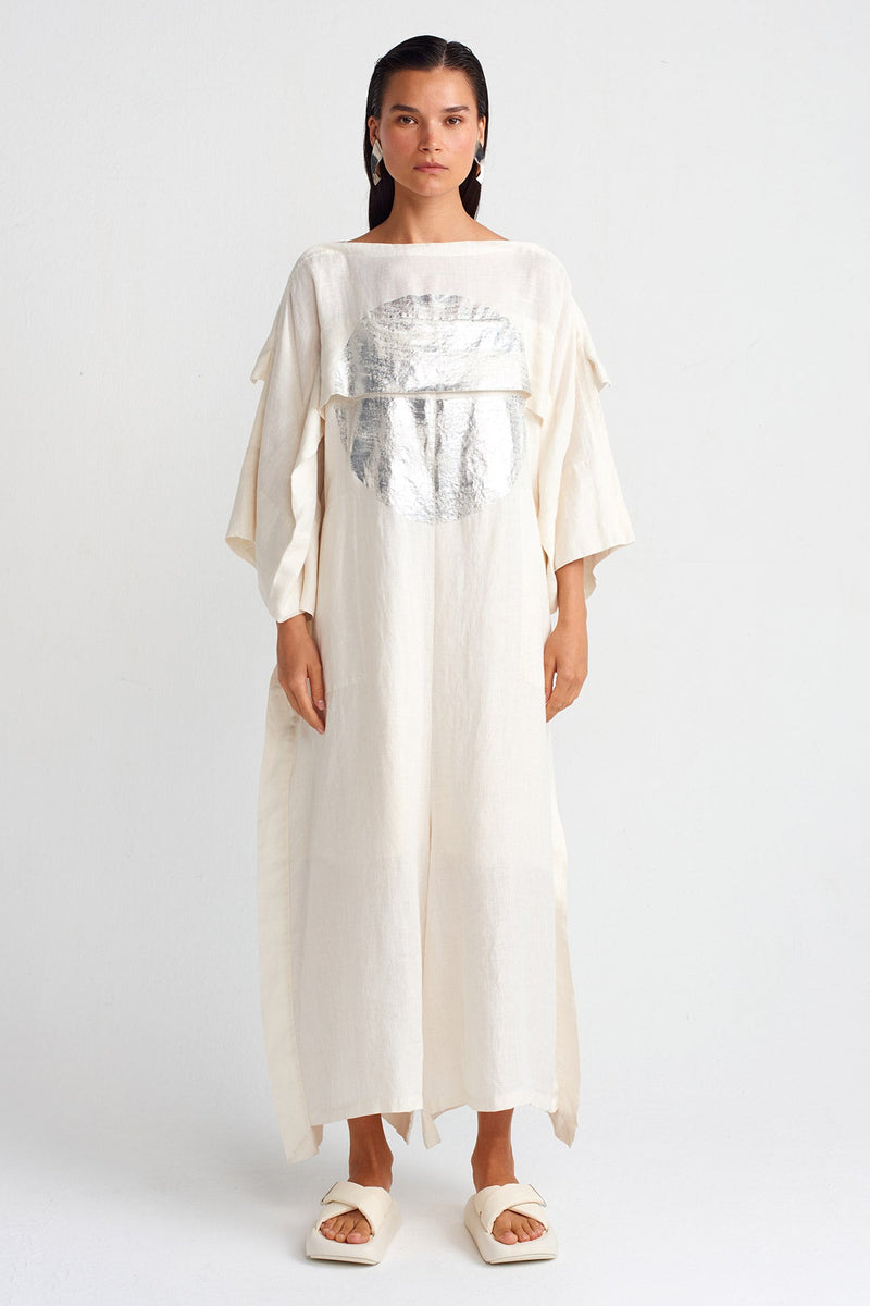 Nu Silver Printed Linen Jumpsuit Ecru
