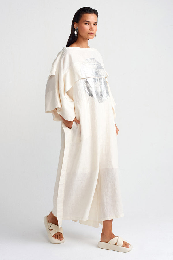 Nu Silver Printed Linen Jumpsuit Ecru