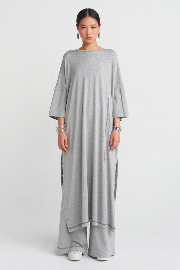 Nu Side Snap Detail Tunic Dress Grey Melange