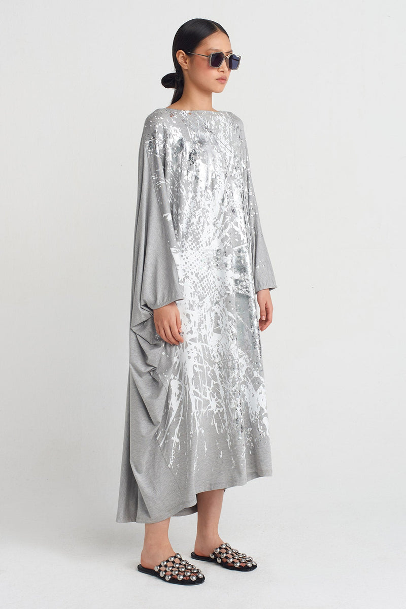 Nu Silver Print Dress Grey Melange