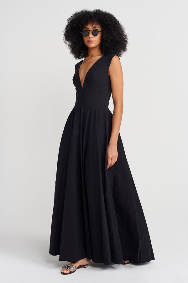 Nu Deep V Elegant Dress Black