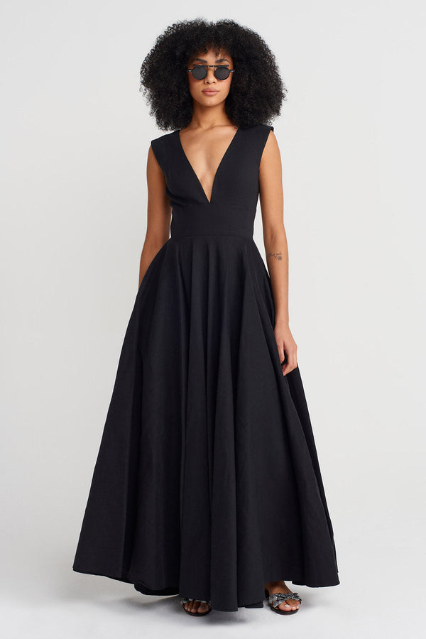 Nu Deep V Elegant Dress Black