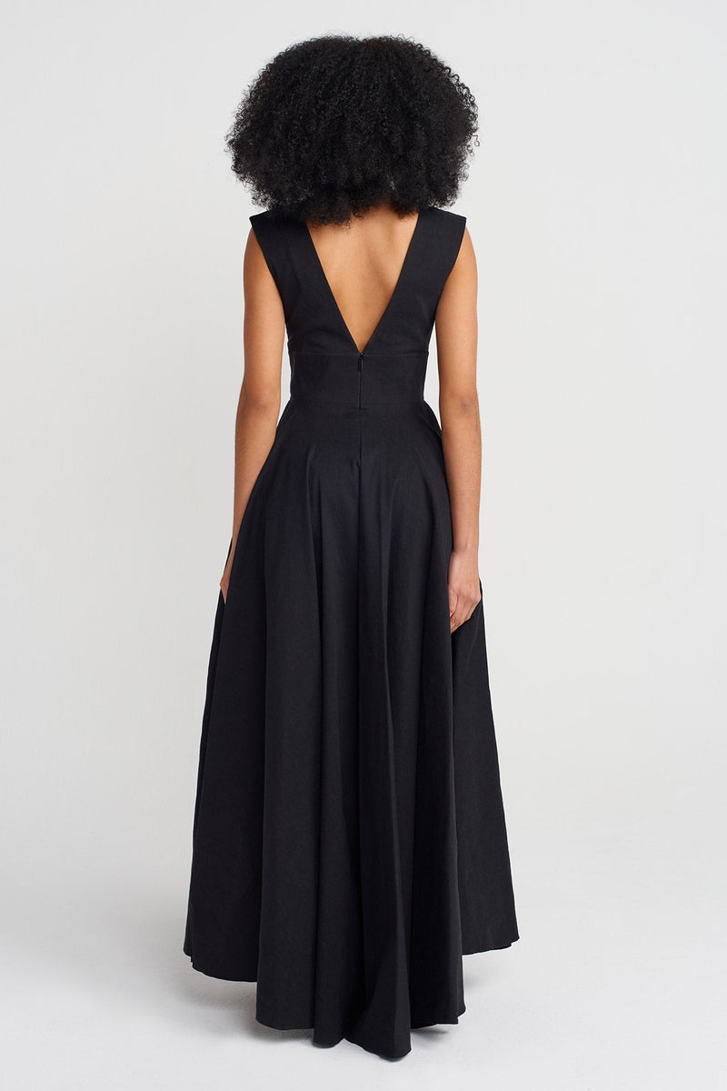 Nu Deep V Elegant Dress Black