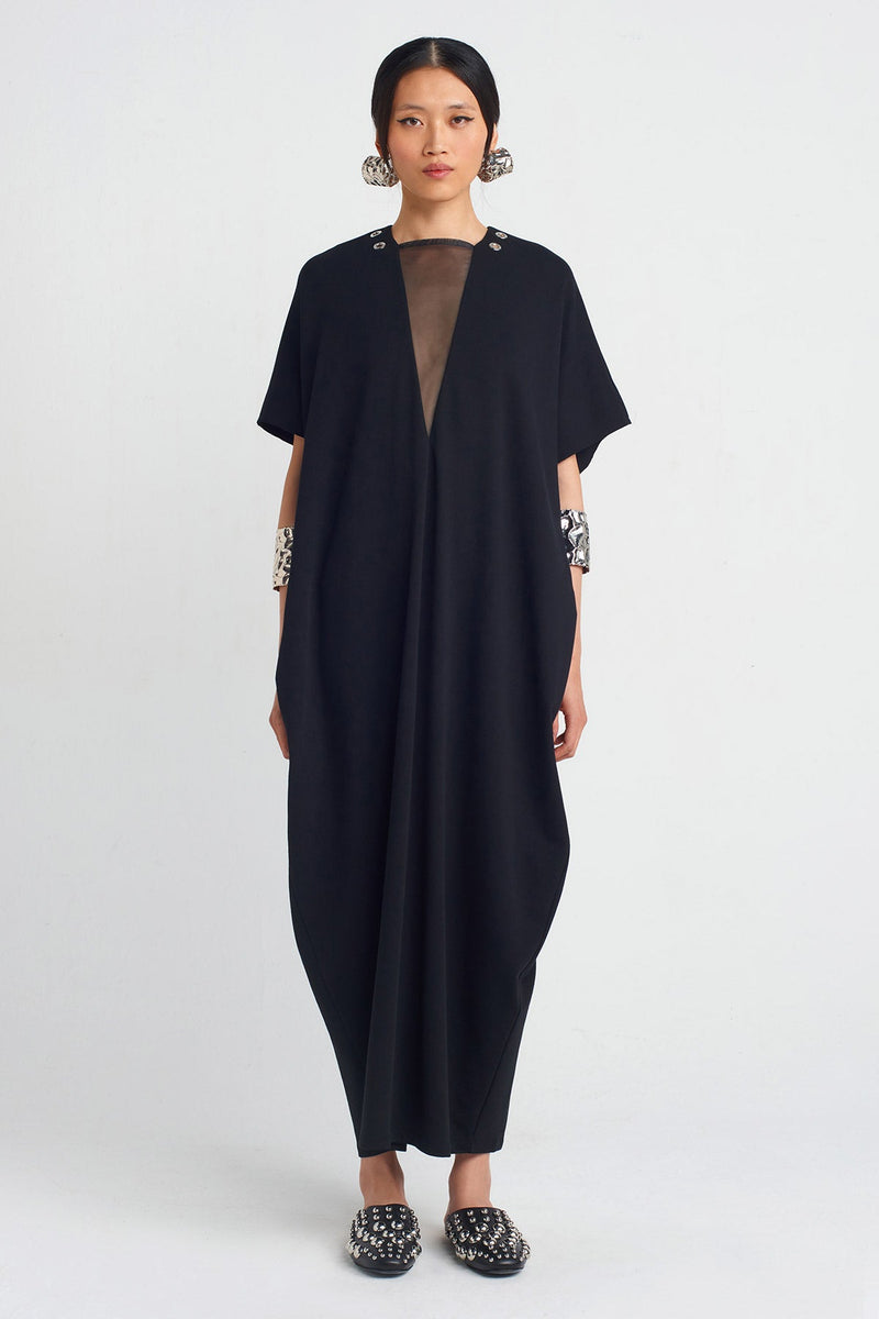 Nu V-Neck Loose Dress Black