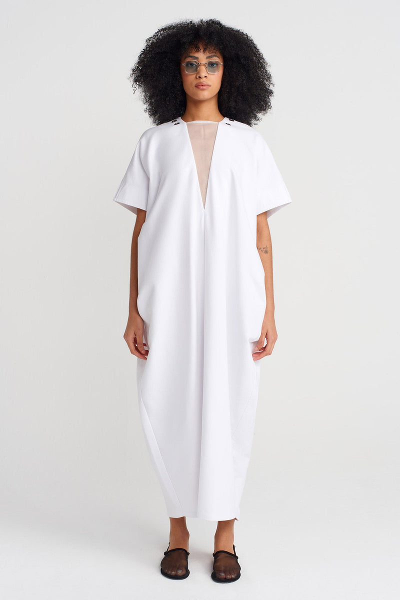 Nu V-Neck Loose Dress Off White