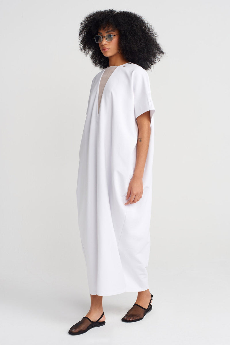 Nu V-Neck Loose Dress Off White