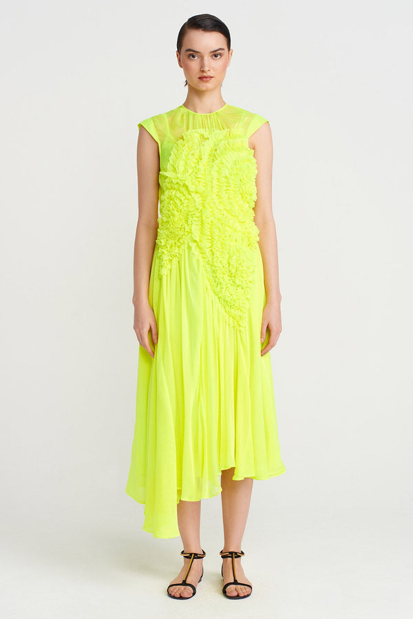 Nu Embroidered Chiffon Dress Neon Green