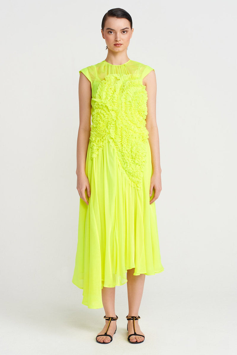 Nu Embroidered Chiffon Dress Neon Green