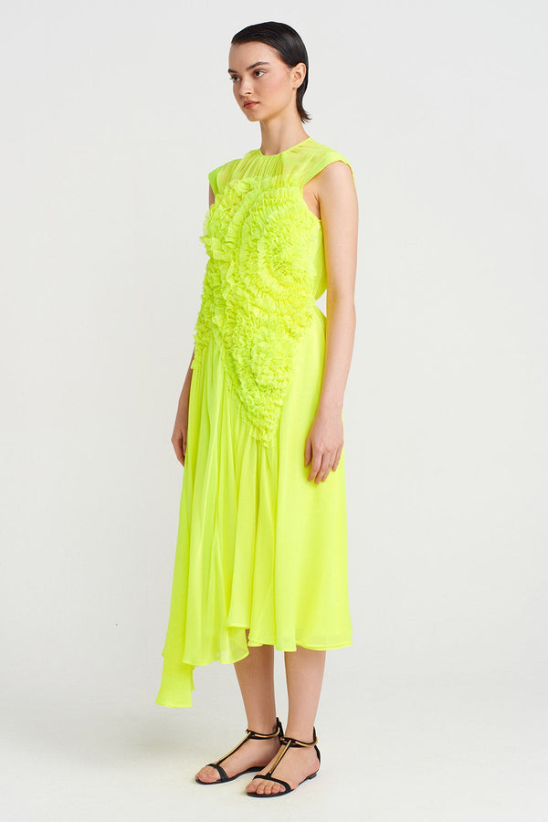 Nu Embroidered Chiffon Dress Neon Green