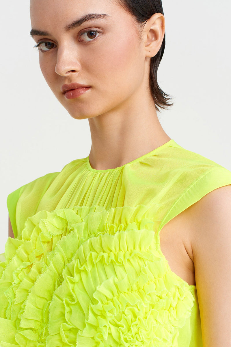 Nu Embroidered Chiffon Dress Neon Green
