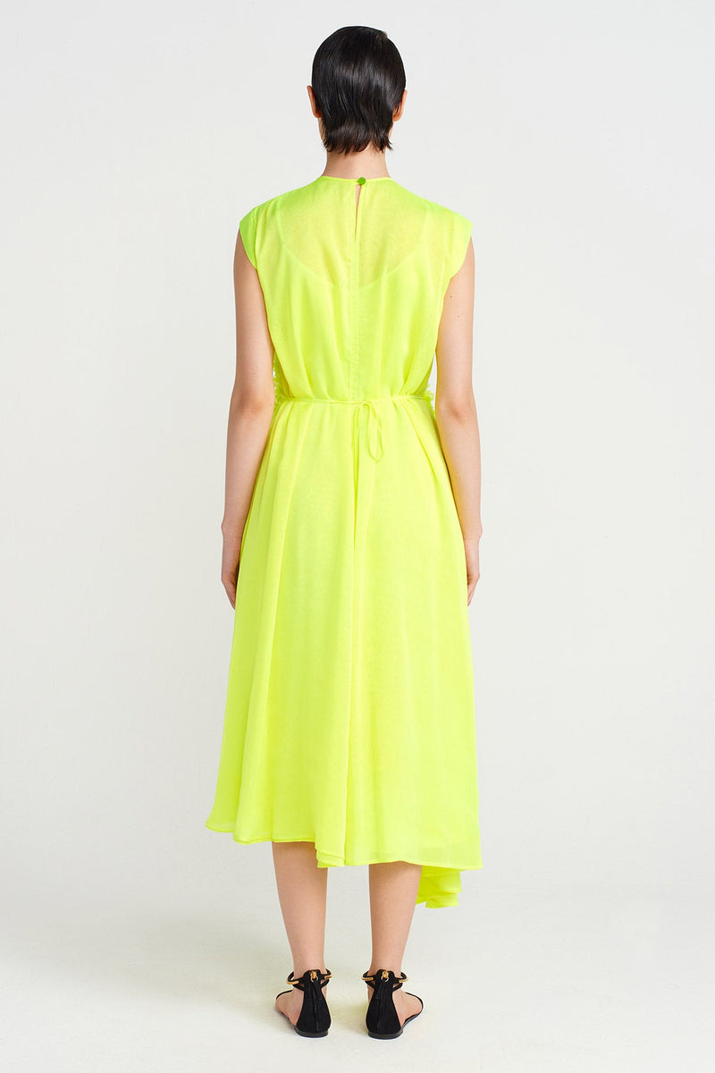 Nu Embroidered Chiffon Dress Neon Green