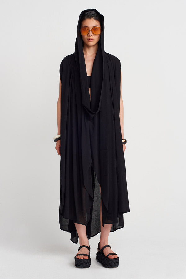 Nu Shawl Collar Asymmetric Crinkle Dress Black